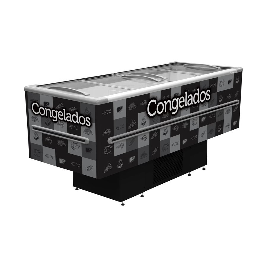 Ilha Expositora de Congelados Fricon ICED 568 Preta com LED 568L 2 metros