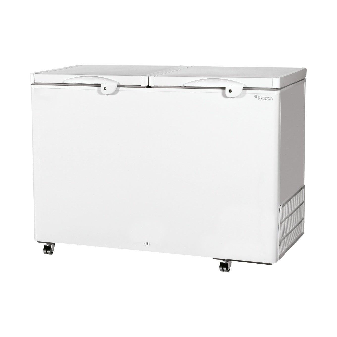Freezer horizontal Fricon HCED 411 com as duas tampas cegas fechadas — foto do fabricante